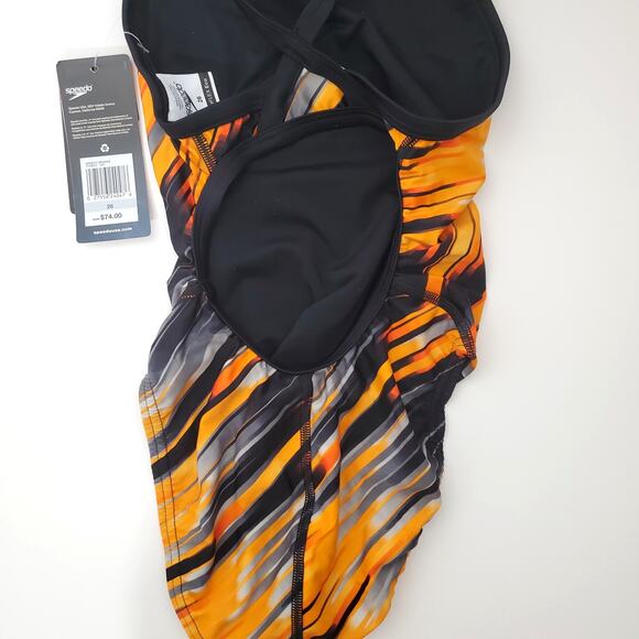 Speedo Power Flex Eco Racing Cut Flyback Swimsuit Orange & Black Size 26 XS - Picture 5 of 10